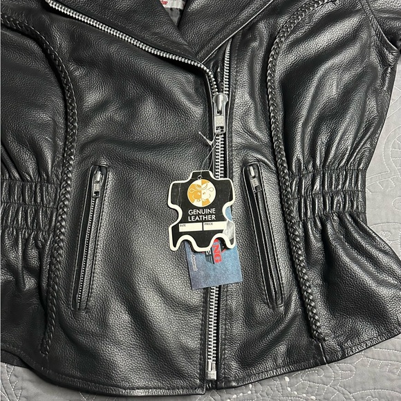 Viking Cycle Women’s Black Leather Motorcycle Jacket NWT Size Medium - Picture 11 of 14
